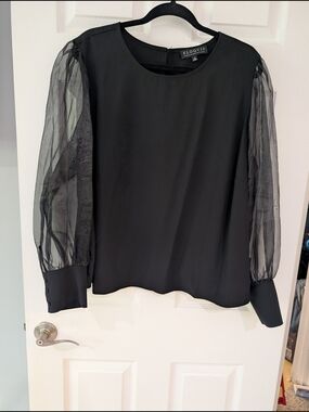 Eloquii Black Sheer Puff Long Sleeve Blouse in Size 22
